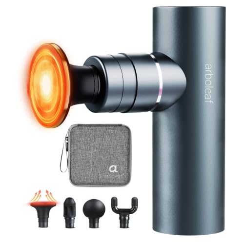 arboleaf Pistola de Masaje Muscular Mini con Calor, Massage Gun Portátil | Cuerpo Metálico Anodizado, Masaje Térmico 42°C, Motor Sin Escobillas Silencios, 3200 RPM, 2000 mAh, Carga USB-C, 5 Velocidad