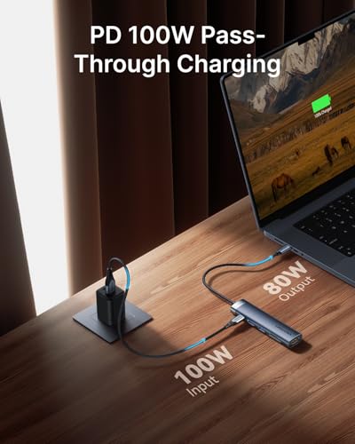 VENTION 100W USB C PD Hub, 6 in 1 Docking Station, HDMI 4K@30HZ, USB A 3.0 Data Transfer Ports, SD/Micro SD Card Reader, Compatible for MacBook Pro, Air/Dell/Lenovo/HP