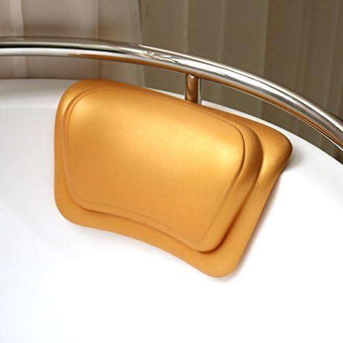 QJIAXING Bathtub Pillow Waterproof Polyurethane PU With Fixed Suction Cup Bathroom Universal Cushion,Gold