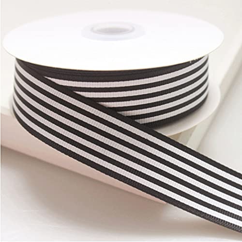 1 Roll 1 Inch Black and White Striped Grosgrain Ribbon,24 Yards Christmas Gift Wrap Striped Ribbon,for Party Holiday Wedding Birthday Decoration