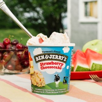 Ben & Jerry's - Vermont's Finest Ice Cream, Non-GMO - Fairtrade - Cage-Free Eggs - Caring Dairy - Responsibly Sourced Packaging, Strawberry Cheesecake, Pint (16 Count)