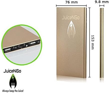 Juice"N"GO Prime Best Seller Ultrathin 20000mah Portable External Power Bank 2 Usb Ports, Flashlight, 4 Port Adapters,Comes with Samsung, iPhone 6-iPhone 7 Charger. (Gold)