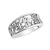 Sterling Silver Good Luck Elephant Ring with 4 Leaf Clover, Horse Shoe, Owl, 7 & Evil Eye