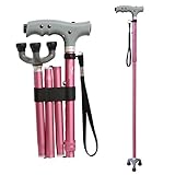 KingGear Travel Adjustable Folding Canes and Walking Sticks for Men and Women - Led Light and Easy Grip Handle for Arthritis Seniors Disabled and Elderly - Best Mobility Aids Cane (Pink)