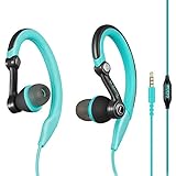 mucro Running Headphones Over Ear in Ear Sport Earbuds Earhook Wired Stereo Workout Ear Buds for Jogging Gym for Samsung Android Phones Tablets (Blue)