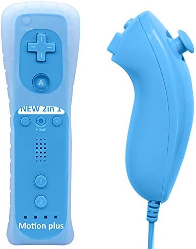 Wii U Remote Controller, Built in Motion Plus Remote and Nunchuk Controller with Silicon Case and Wrist Strap for Nintendo Wii and Wii U (Blue)