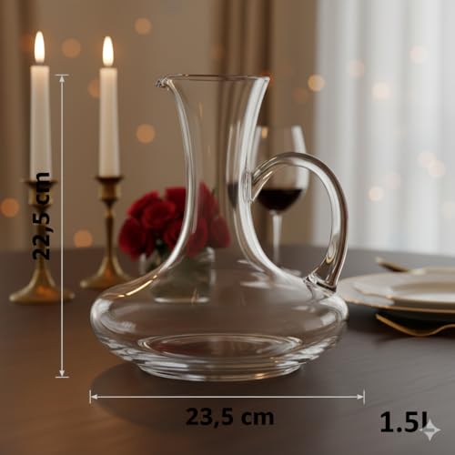 Kit de Vinho Premium com Decanter de Vidro 1500ml e Acessórios – Bico Dosador, Tampa Hermética, Anel Anti-Gotas e Cortador de Lacre – Presente Elegante