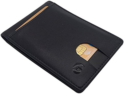 Credit Card Holder with Money Clip wallet - quality leather - RFID blocking - Galeara design - black