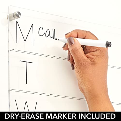 mDesign Weekly Dry Erase Board for Wall Days of Week Acrylic White