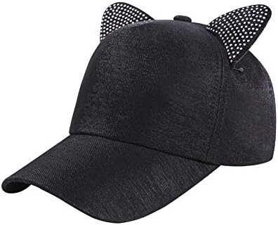 Wimagic 1x Baseball Cap Breathable Stylish Cat Ear Shape with Rhinestone Sun Cap Women Girls Snapback Hip Hop Hat Solid Color Sport Casual Adjustable Outdoor Accessories