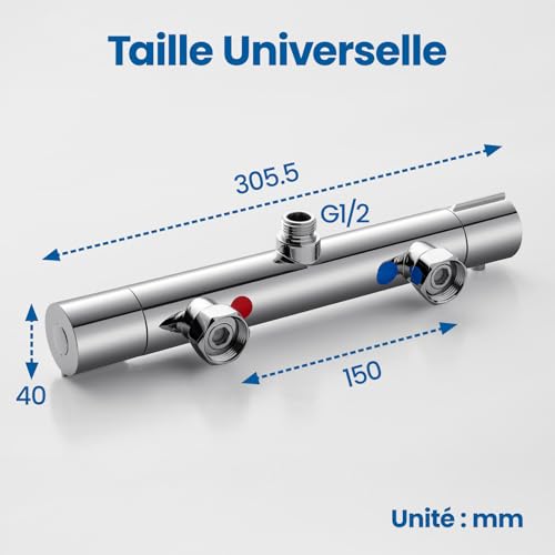 Auralum Thermostatic Shower Mixer Tap with 38°C Safe Button Anti-Scald Mixer Tap for Wall Shower Alloy, Temperature Control, Chrome