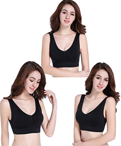 PRETTYWELL Sleep Bras for Women, Comfort Seamless Wireless Stretchy Sports Bra,3 Pack Yoga Bras, with Removable Pads (5XL, 3 Pack Black) - Thumbnail 7