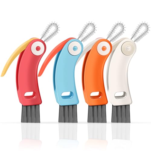 3 in 1 Cup Lid Cleaning Brush 4 Pack - Multifunctional Cleaning Brush Set for Tight Spaces, Bottle Gaps & Travel Mugs | Portable Durable Cup Lid Cleaner Tools with 4 Assorted Colors (Home Kitchen Use)