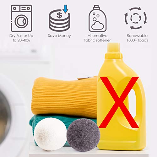 Wool Dryer Balls Laundry XL, 2 Pack Premium Organic Dryer Balls - Reusable Dryer Ball Natural Fabric Softener 100% New Zealand Wool, Baby Safe & Hypoallergenic, Reduce Wrinkles&Shorten Drying Time