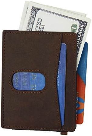 Mens Slim Card Holder RFID Blocking Minimalist Thin Leather Front Pocket Wallet Crazy Horse