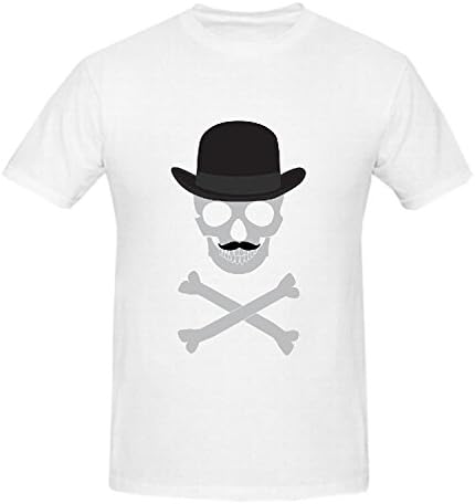 Skull with Mustache Funny Tee Shirts For Men Crew Neck White Screen Printed