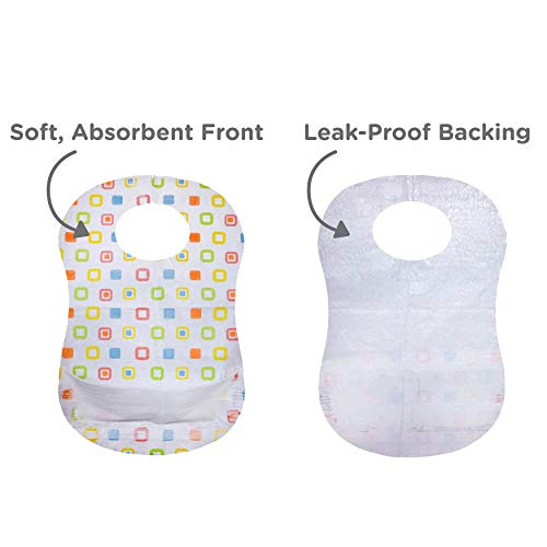 Bibsters by Neat Solutions Large Disposable Bibs with Patented Crumb-Catcher, Leak Proof Liner, and Reusable Fastener, Age 6+ Months, 48 Count