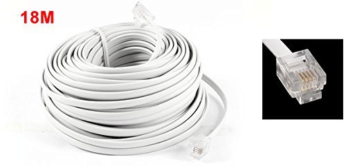 Yohii 18M 60ft RJ11 6P4C Telephone Line Cord Extension Cable Connector White
