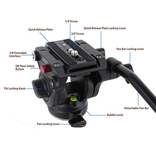 Avella CD325 Carbon Fiber Video Monopod Kit, with Fluid Head and Removable feet, 66 Inch Max Load 13.2 LB for DSLR and Video Cameras