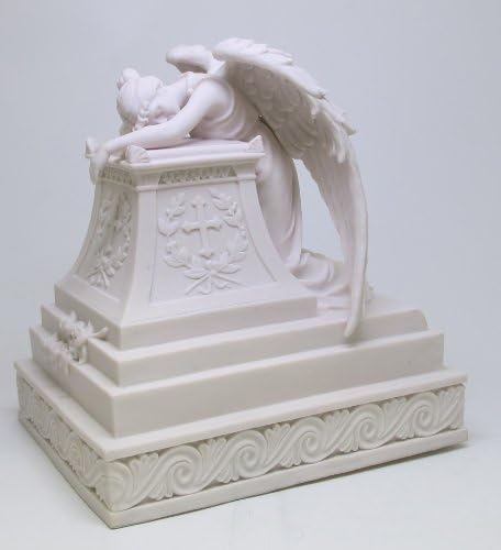 Mourning Angel Guardian Urn Surrounding with Cross. Grieving and Healing. Holy Christianity Cremation Urn Box. Funeral Supply