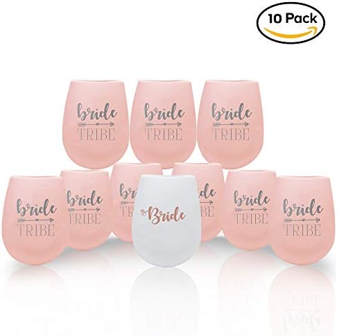 Bride Tribe Bachelorette Party Silicone Rose Gold Cups - Set of 10 Bridesmaid Wedding Gift Celebration Durable Wine Glass Decorations