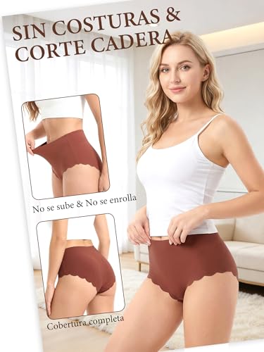 Hellomamma Women's High Seamless Panties: Invisible Soft Microfiber Elastic Panties with Wavy Edge Underwear Full Coverage Tagless for Yoga and Daily Lot of 5