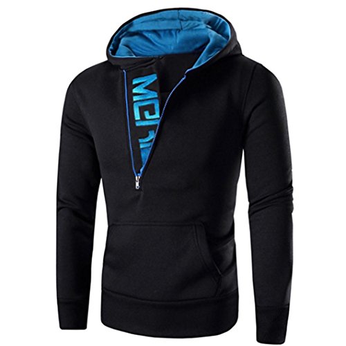 Hattfart Men's Winter Clothes, New Men's Casual Hooded Sweatshirt Tops Jacket (Blue, L)
