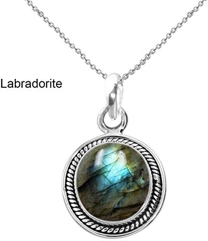GOURIK 9.10ct, Genuine Cabachon Labradorite &amp; 925 Silver Plated Pendant