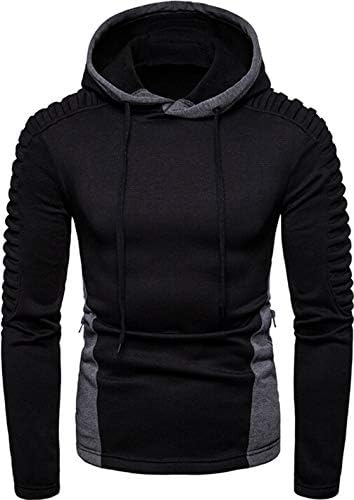 TUSFTAY Men's Long Sleeve Pleated Hoodie Drawstring Hooded Sweatshirt with Zipper Pockets