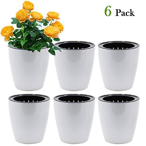 SAND MINE Self Watering Planter White Flower Pot (6, XL)