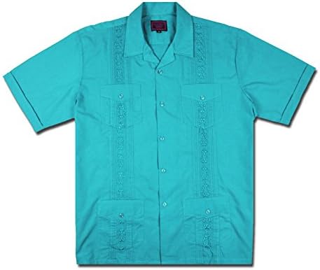 New Guayabera Men's Cuban Style Bartender Wedding Button up Casual Dress Shirt / Turquoise (XL)