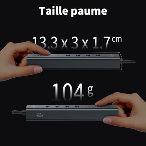 7 Port USB 3.0 Hub, Aluminium Hub with 120 cm Cable for Desktop, USB Multiport Adapter with 4 USB-A & 3 USB-C, 5V 3A Type-C for PC, Laptop, MacBook, MacBook, Mouse, Keyboard, U Disk etc