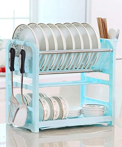 Chincky Kitchen Shelf Rack Tableware Drain Rack Plastic Blue and White