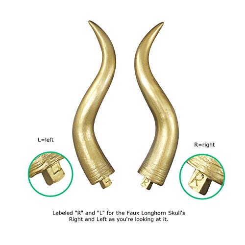 WallCharmers Gold and White Longhorn Skull Wall Decor, Faux Taxidermy Bull Horns for Wall, Goes