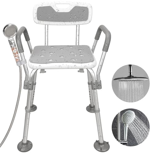 SCHIB Silla de Ducha para Adulto Altura Ajustable, Silla para Baño, Carga Máxima de 150 kg, con Brazos Extraíbles, para Personas Mayores, Mujeres Embarazadas, Lesión en Una Pierna