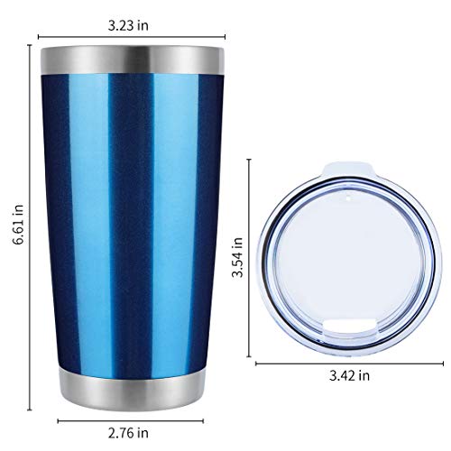 DOMICARE 20oz Stainless Steel Tumbler with Lid, Double Wall Vacuum Insulated Travel Mug, Durable Powder Coated Insulated Coffee Cup, 1 Pack, Blue glitter