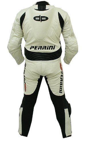 1pc Perrini Fusion Motorcycle Riding Racing Leather Suit w/ Padding & Hump White