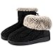 ULTRAIDEAS Women's Soft Yarn Cable Knit Bootie Slippers Memory Foam Indoor & Outdoor Shoes w/Adjustable Suede Lace,Black,9 B(M) US