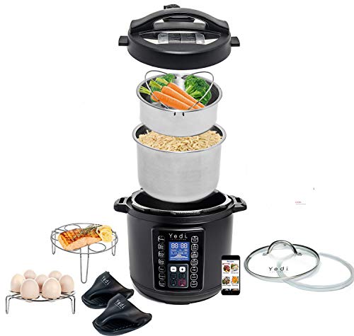 Total Package 9-in-1 Black Instant Programmable Pressure Cooker, with Endless Recipes and Deluxe Accessory Kit by Yedi Houseware (6 Qt) - Thumbnail 6