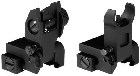 NEW Premium Military, Flip Up, Folding, Front and Rear Iron Sights Tactical Set for Picatinny / Weaver Rails Flattop by AR15 Tactical