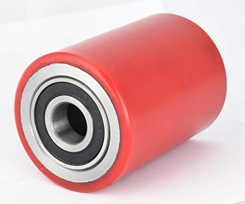 Pallet Jack/Truck Load Wheels Set with Entry Exit Roller (4 pcs) 2.75" x 3.75" with Bearings ID 20mm Poly Tread Red