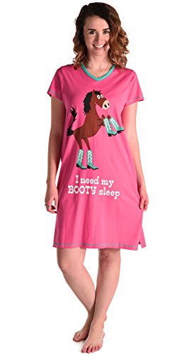 I Need My Booty Sleep-Horse V-Neck Nightshirt by LazyOne, Pink, Small / Medium