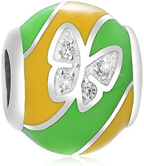 JOYOTO Butterfly 925 Sterling Silver Clear Cubic Zirconia Enamel Charms for Bracelet