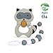 moopok Baby Teething Toys, Teething Pain Relief, Silicone Teether with Pacifier Clip Natural BPA Free Raccoon for Freezer - Best Newborn Shower Gifts for Trendy Boy or Girl (Black)