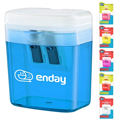 Pencil Sharpener Dual Hole Manual Blue, Jumbo Crayon Sharpener w/Cover & Bin, Handheld Pencil Sharpeners for Large & Standard Pencils, Also Available in Purple, Green, Pink, Red, Grey, 1 Pc –by Enday