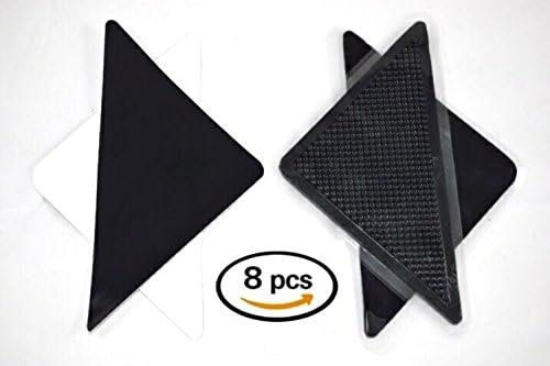 Rug Gripper Non Slip Rug Pad- Self Adhesive Carpet Corner Anti Skid Stopper 8pc Set- Black