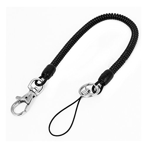 Plastic Keys Phone Elastic Spiral Spring Coil Strap Rope Lanyard Black