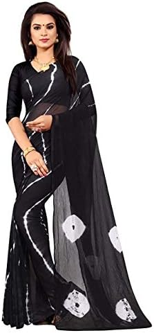 PARMEEN FASHION Women's Chiffon Saree With Blouse Piece (Black & White)