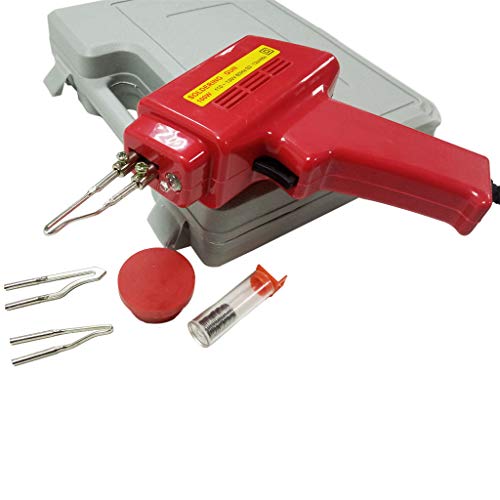 Electric Soldering Iron Solder Gun Kit - 5pc 100w Welding Torch Tool Sets + 2 Tips w/Case 100 Watt 110V for Soldering Electronics, Wood Engraving, Metalwork & Crafts Soldering Gun (Red)