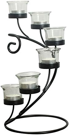 Deco De Ville Contemporary Urban Minimalist Design European Style Metal Stand with 6 Glass Cup Tealight Candle Holder, Black